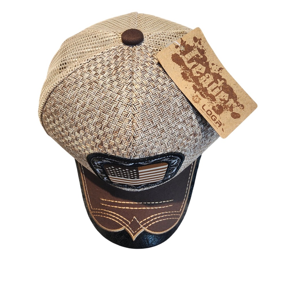 New Leader Loga Freedom Trucker Hat American Flag Cowboy Brown Beige Mens Cap - Picture 4 of 8